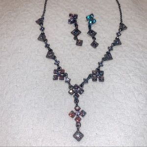 Purple and dark grey necklace and earring set